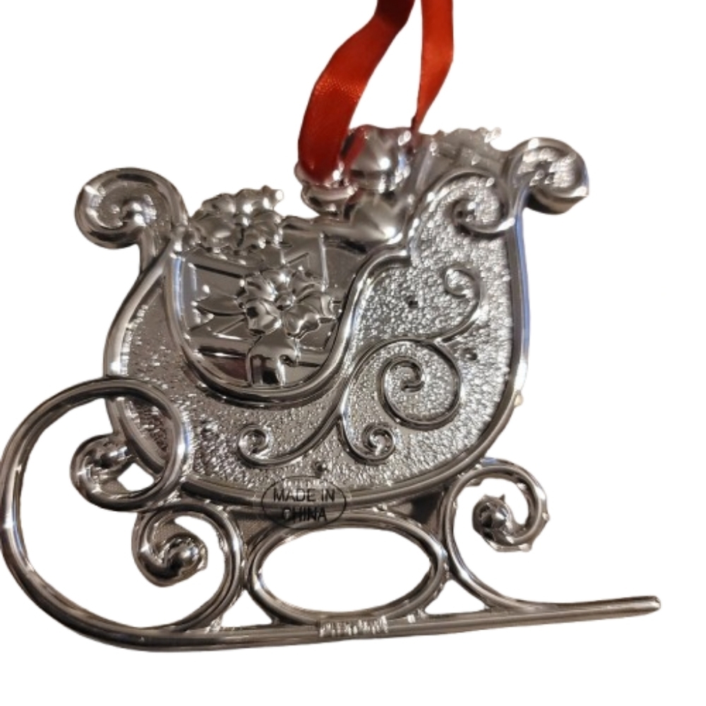 LENOX Ornament SILVER GEMS Santa Sleigh & Christmas Gift Silver Plated